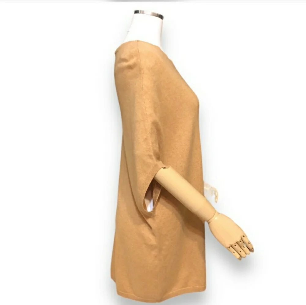 HALSTON Tan Cashmere Blend Dropped Shoulder Tunic Sweater